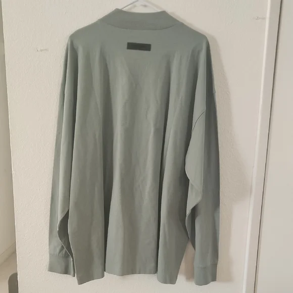 Essentials Men’s Sage Green Embossed Logo Long-Sleeve Tee - Picture 4 of 4